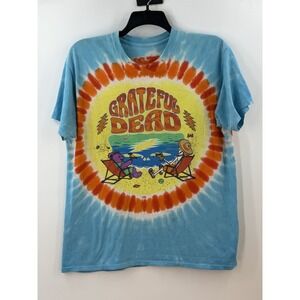 Grateful Dead 2024 Tie Dye T Shirt Beach Summer Bear Skeleton Blue Large